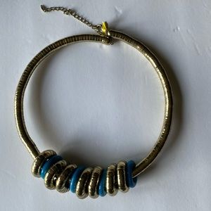 NEW Lovely gold CHUNKY CHOCKER with gold/turquoise decor jewelry, 16” collar